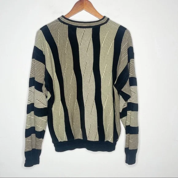 Pronto Uomo Sweater Tan Black Medium Men Cotton Acrylic Pullover - Picture 2 of 7